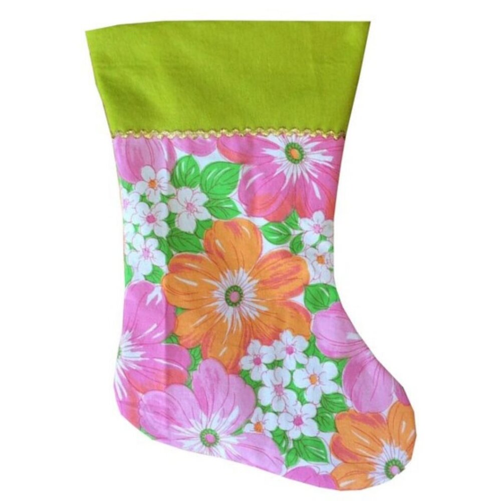 Vintage Flower Power Wabasso Christmas Stocking Handmade Holiday Decor